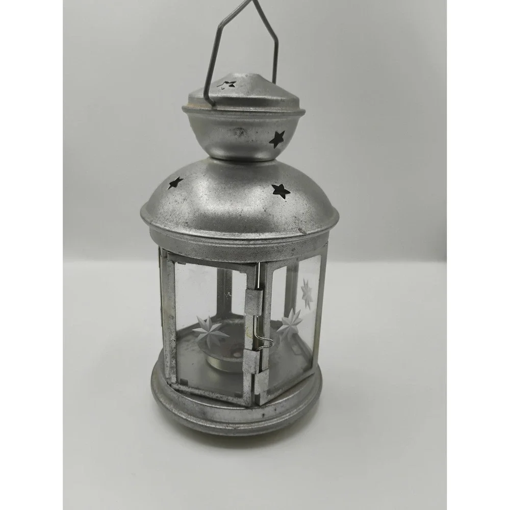 IKEA Rotera Candle Lantern Unisex Small Silver Good Star Cutout Galvanized Steel